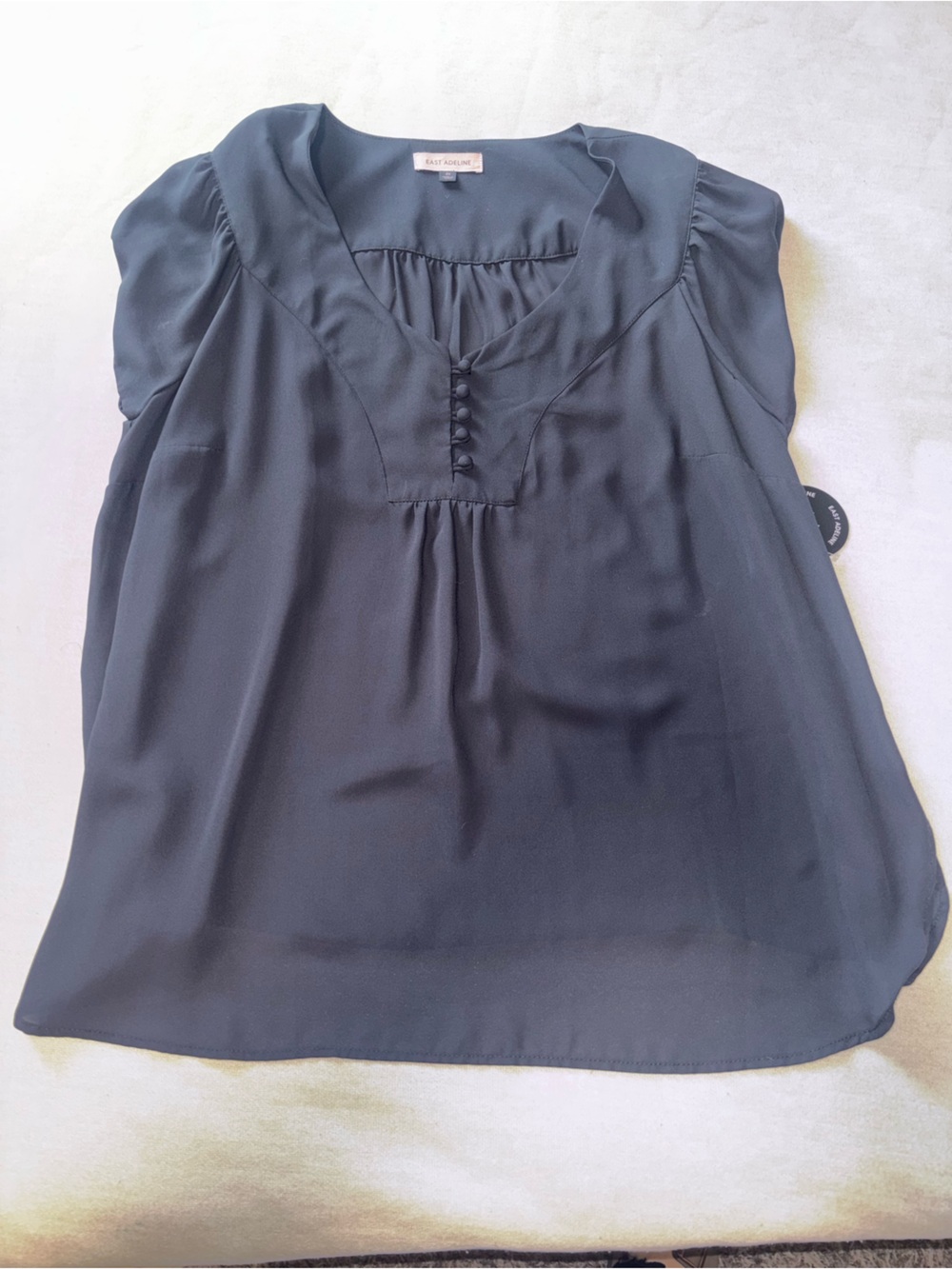 Sleek Navy Cap-Sleeve Button-Front Blouse